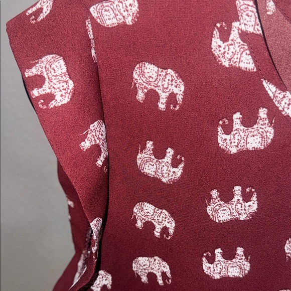 Persaya Maroon Elephant Print Blouse - Picture 3 of 6